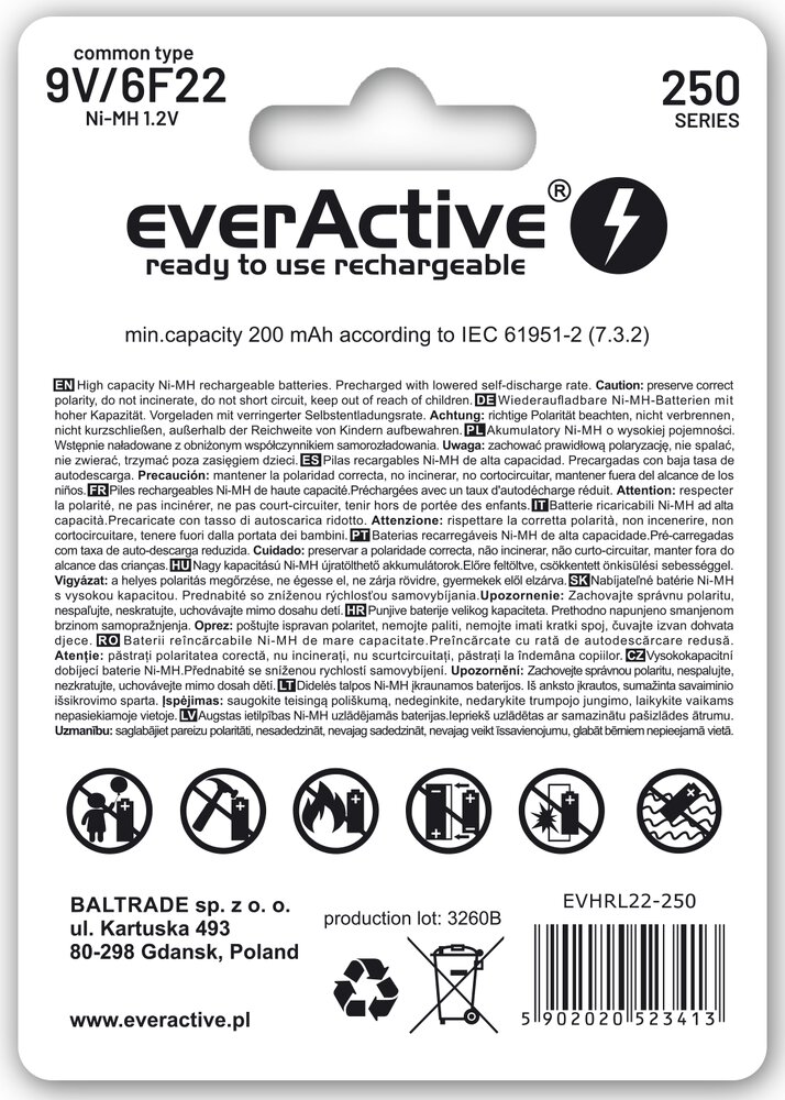 6F22 AKU everActive 250 9V !silver line