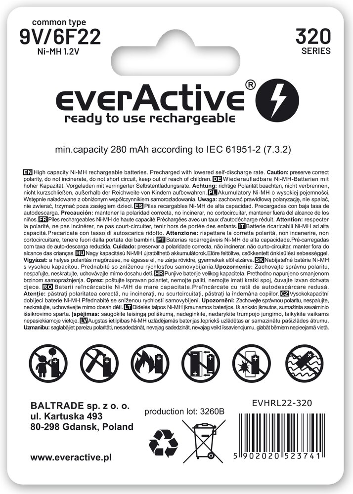 6F22 AKU everActive 320 9V professional line