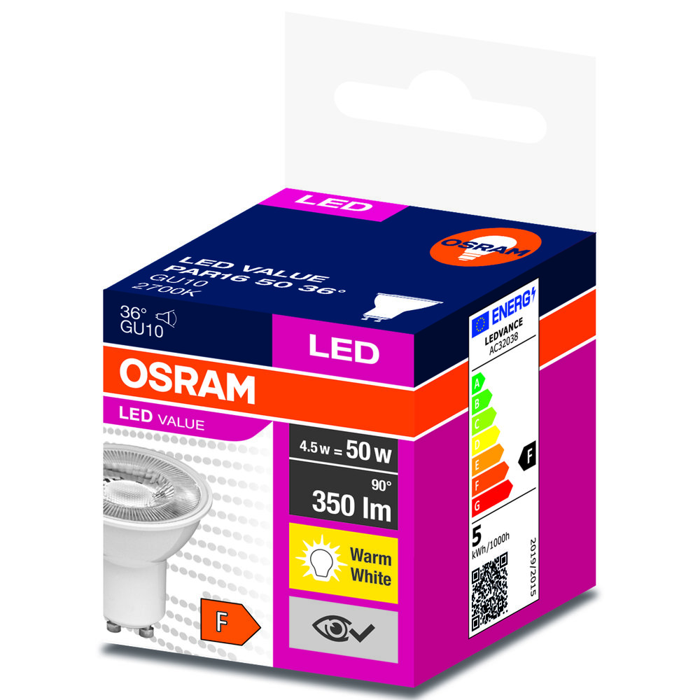 Żarówka LED 4,5W GU10 Osram Ciepła 2700K 36°