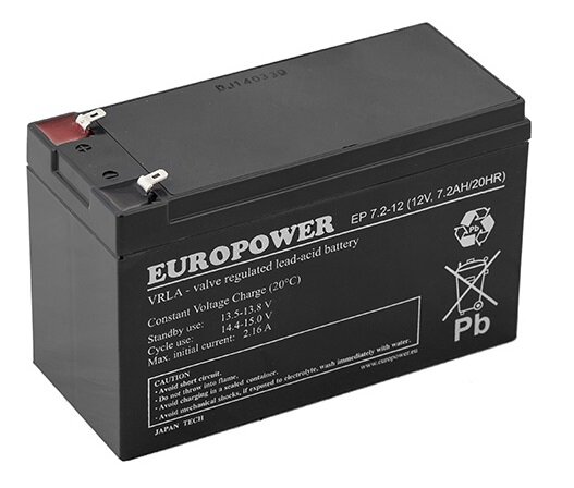 akumulator żelowy AGM EUROPOWER EP 12V 7,2Ah T2