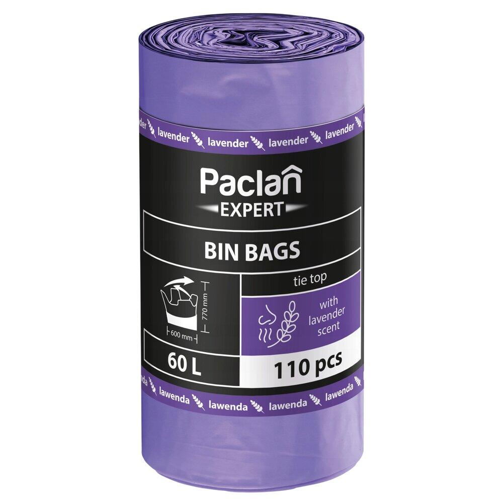 Worki na śmieci PACLAN EXPERT 60L 110 szt. lawend