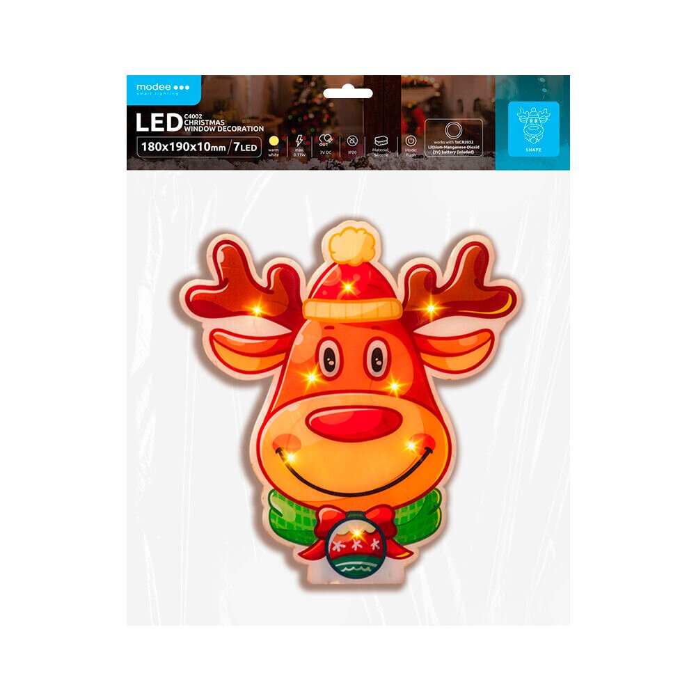 Dek. renifer BAT modee 18x19cm WARM 7LED ML-C4002